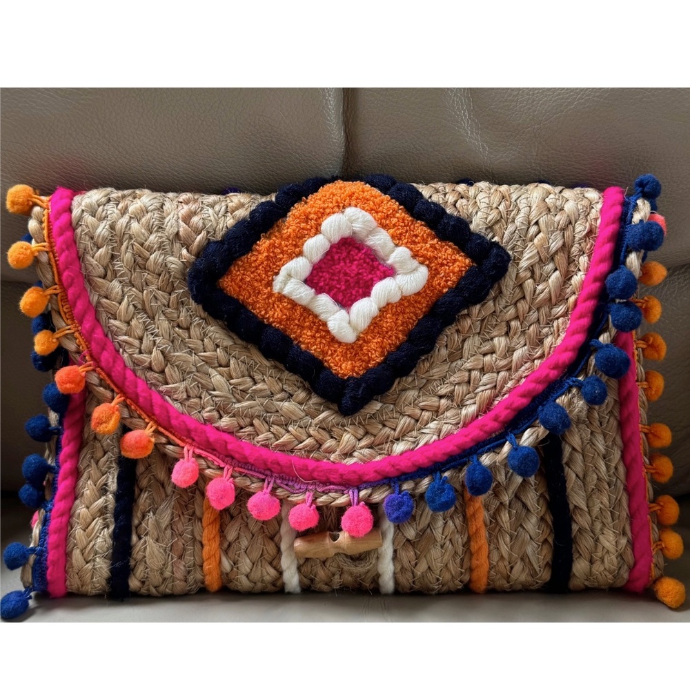 NWT America and Beyond Indian Tan Jute Flap Clutch